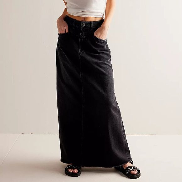 Free People Dresses & Skirts - Free People We The Free Come As You Are Black Denim Jean Maxi Skirt Size 12